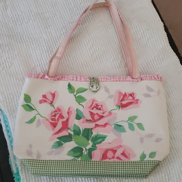 None Handbags - Handmade in US - Floral Tote with Vintage Fabric